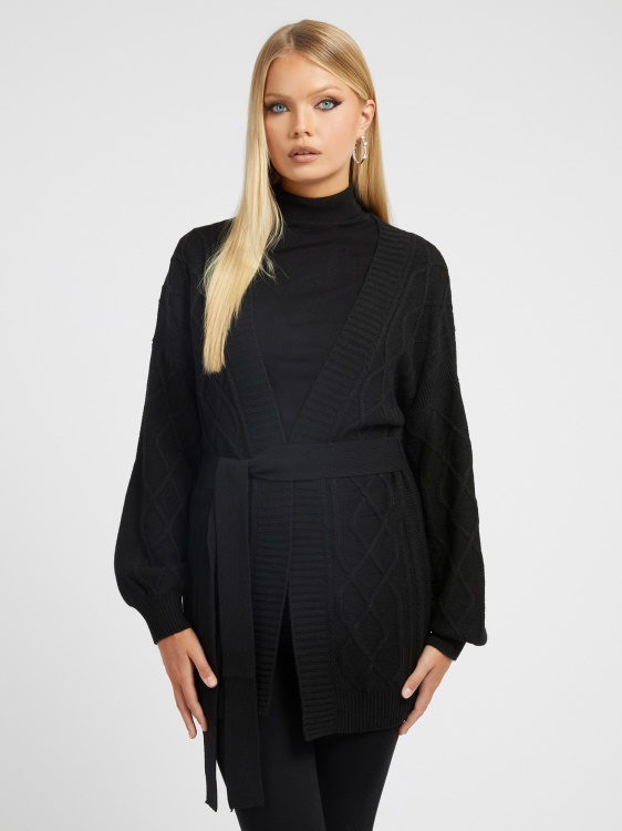 кабелна плетена вълнена жилетка Guess Black