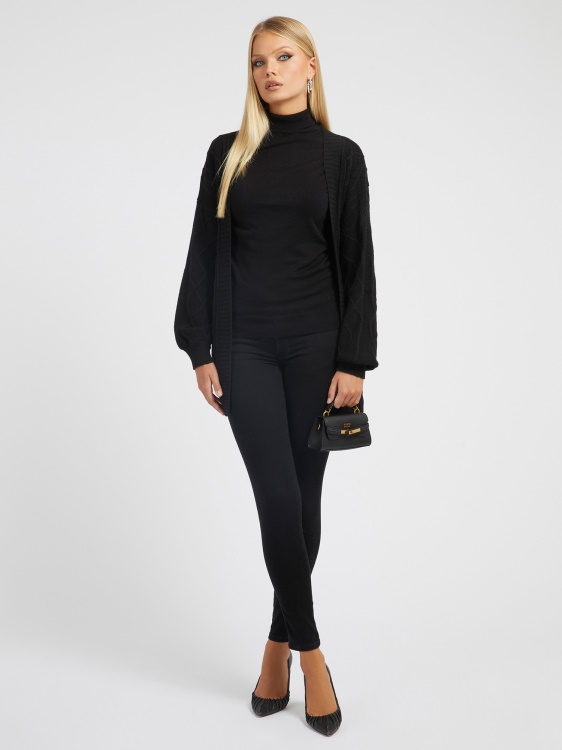 кабелна плетена вълнена жилетка Guess Black