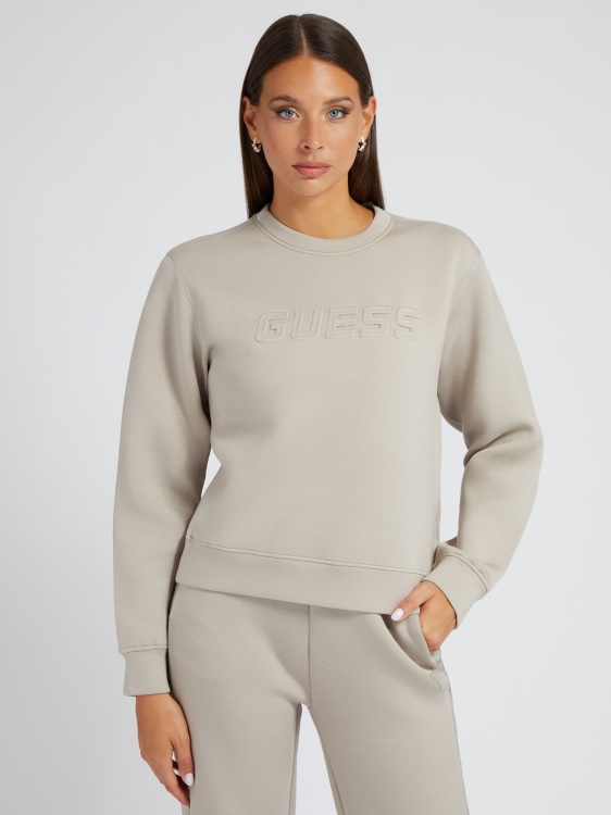 бежов суичър с лого отпред Guess