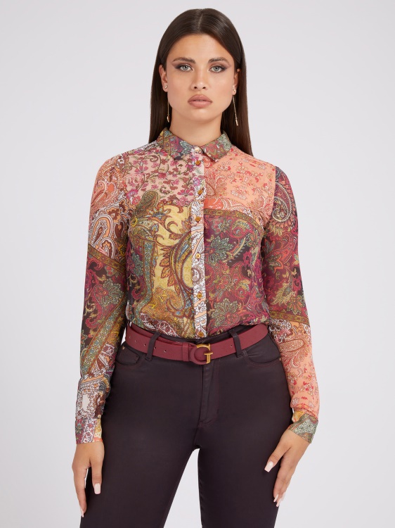 Guess All Over Print риза червена
