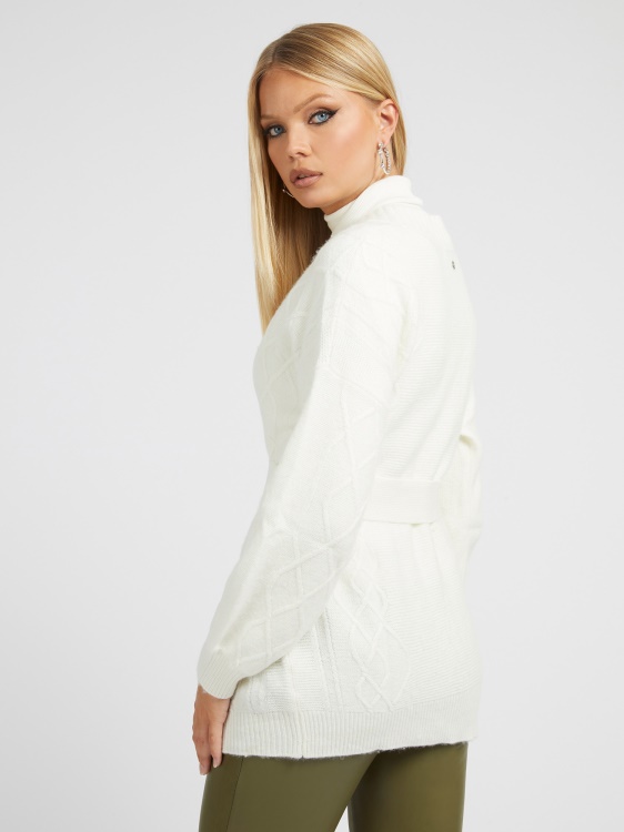 бяла кабелна плетена вълнена жилетка Guess