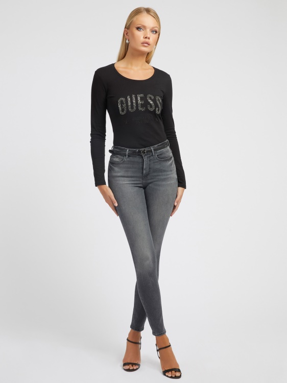тениска с лого на кристали Guess Black