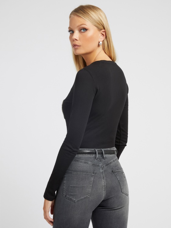 тениска с лого на кристали Guess Black