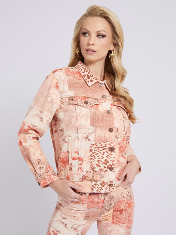 дънково яке с цял принт Guess Multi Pink