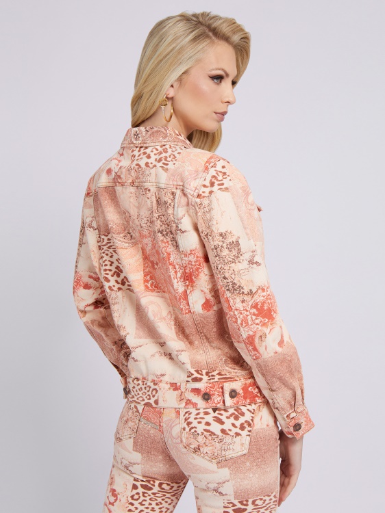 дънково яке с цял принт Guess Multi Pink