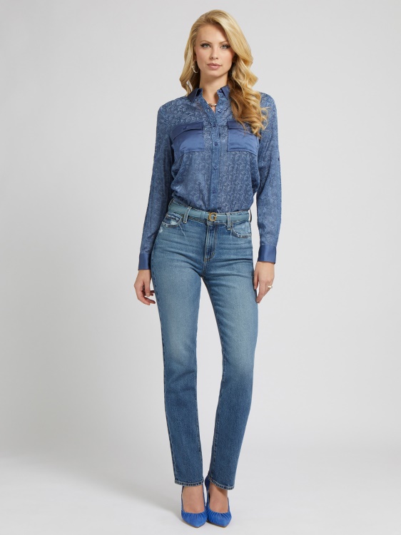светло синя тениска Guess G с щампа на кубчета