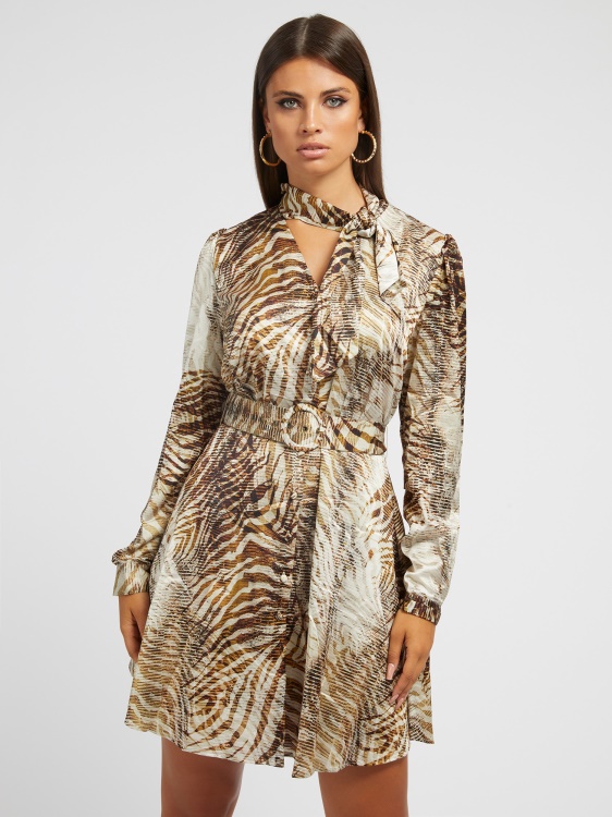цяла рокля с принт Guess Multi Beige