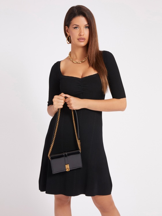 черна виртуална патентована мини чанта през рамо Guess