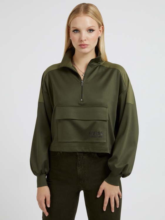 сатенен суичър с предни джобове Guess Green