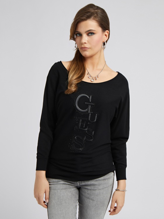 черен спокоен пуловер Guess