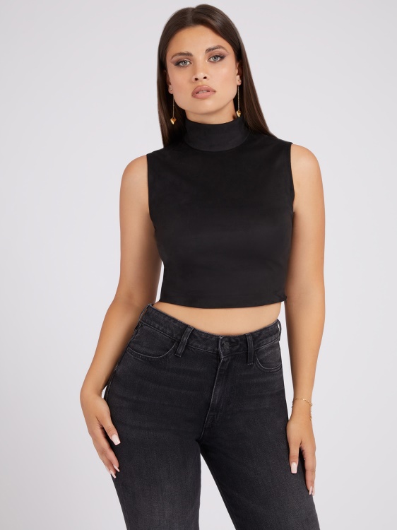 черно горнище от изкуствен велур Guess
