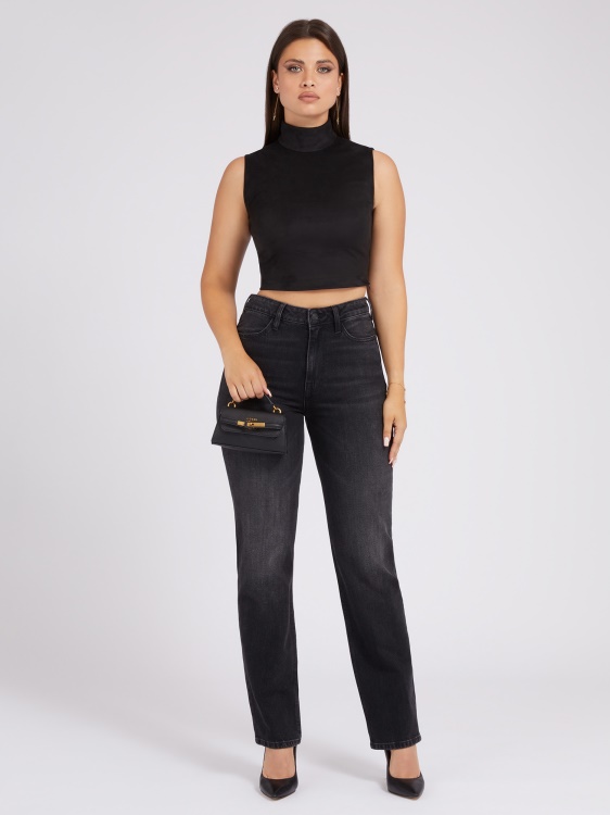 черно горнище от изкуствен велур Guess