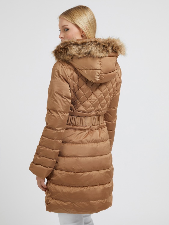 истински пухени дълги пухчета Guess бежово