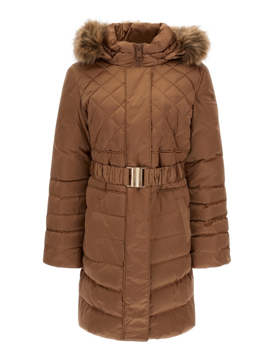 истински пухени дълги пухчета Guess бежово