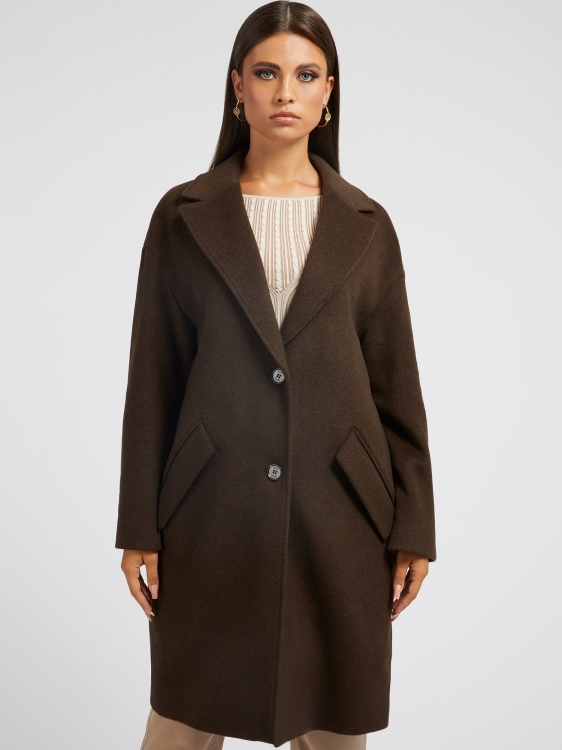 кафяво палто от вълнена смес Guess