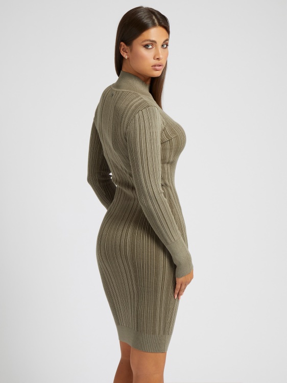 пуловер рокля с яка с костенурка Guess зелено