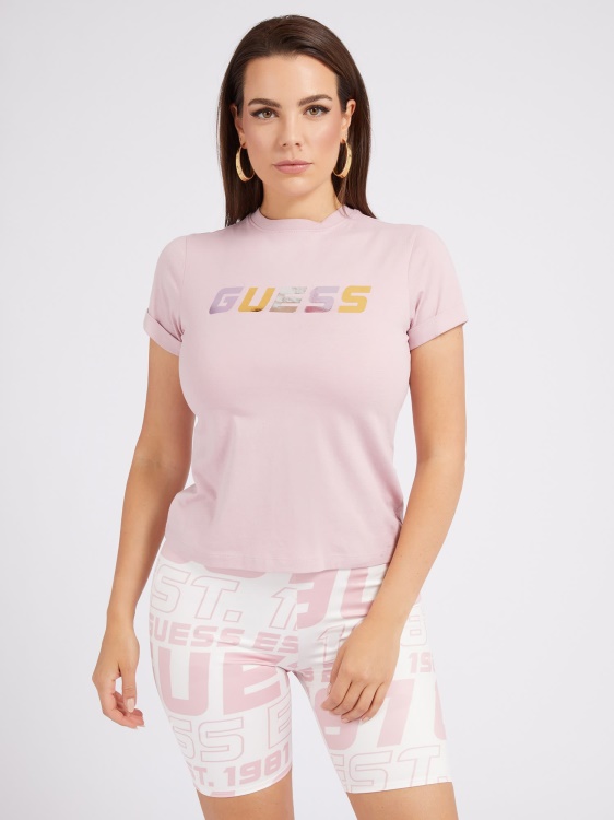 лилаво предно лого тениска Guess