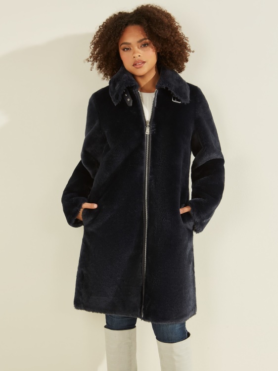 синьо Guess двустранно палто от изкуствена кожа