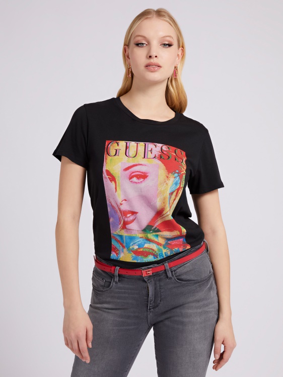 тениска с щампа отпред черна Guess