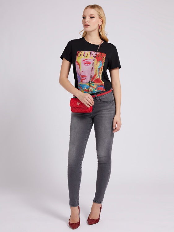тениска с щампа отпред черна Guess