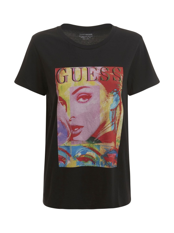 тениска с щампа отпред черна Guess