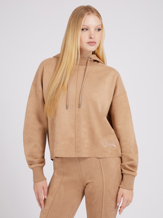 бежов суичър от изкуствен велур Guess