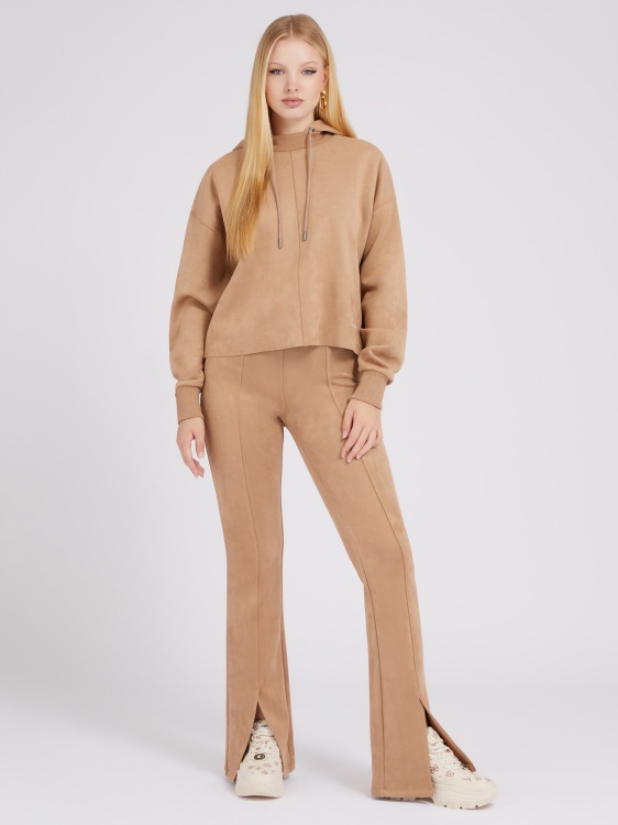 бежов суичър от изкуствен велур Guess