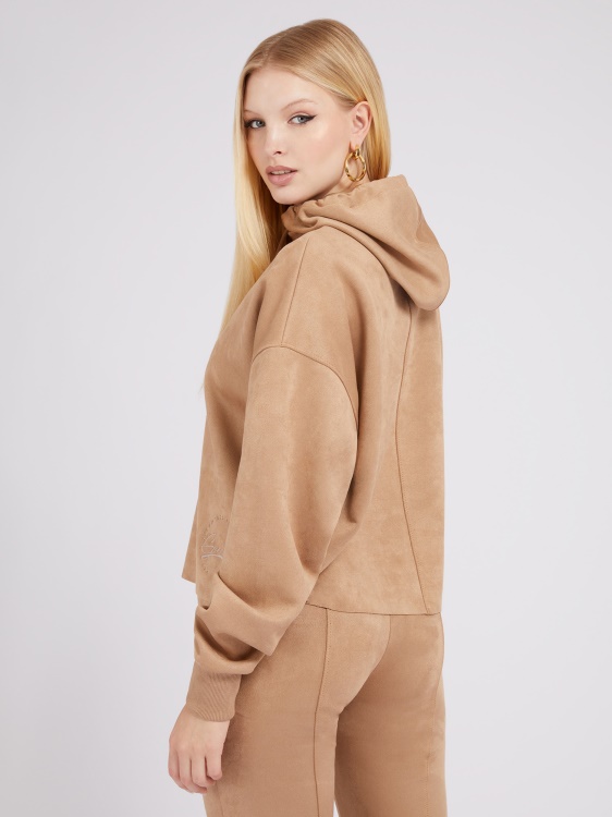 бежов суичър от изкуствен велур Guess