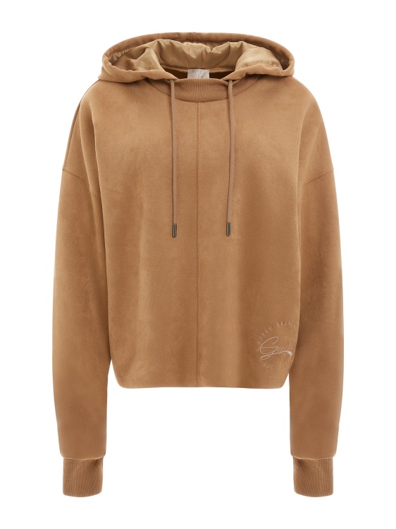 бежов суичър от изкуствен велур Guess