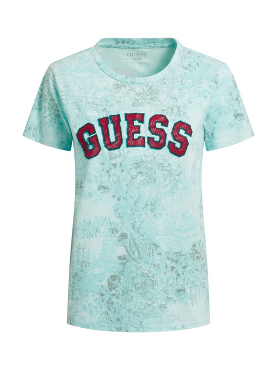 светлосиня цяла тениска с щампа Guess