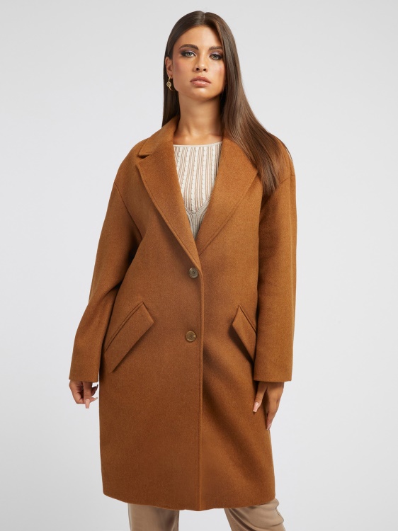 кафяво палто Guess от вълнена смес