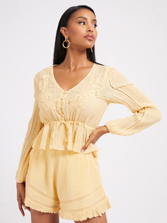 жълта плисирана блуза Guess