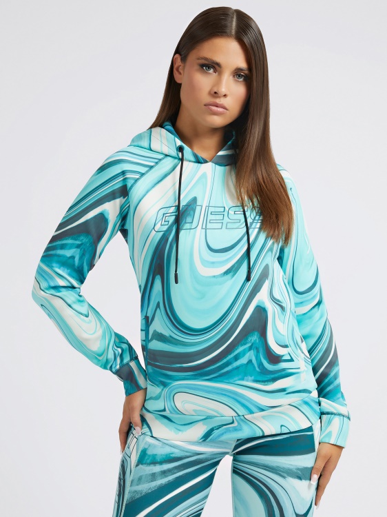 суитшърт с цял принт син Guess