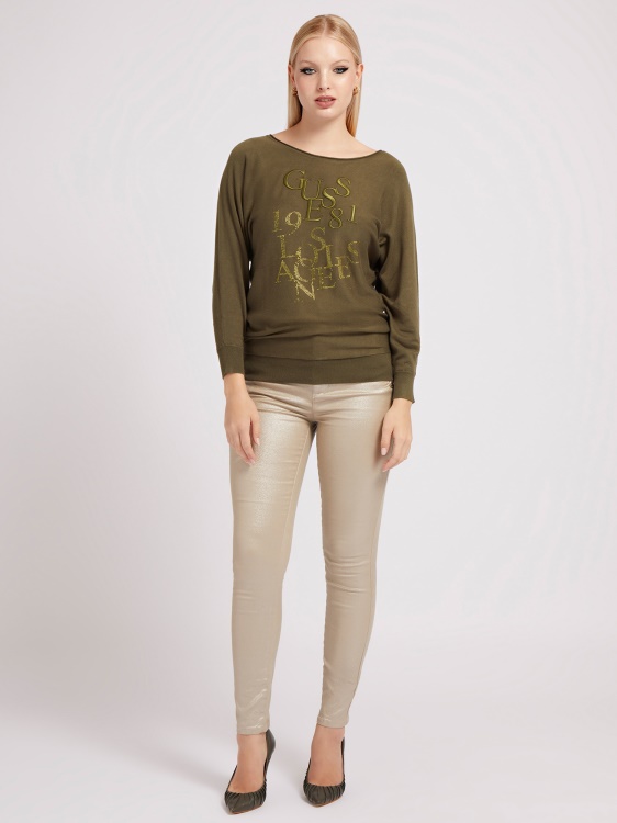 зелен пуловер с предно лого Guess