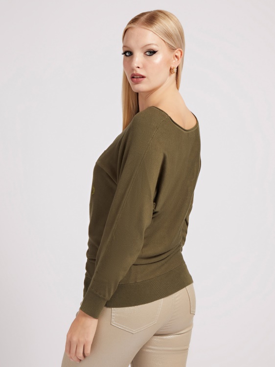 зелен пуловер с предно лого Guess