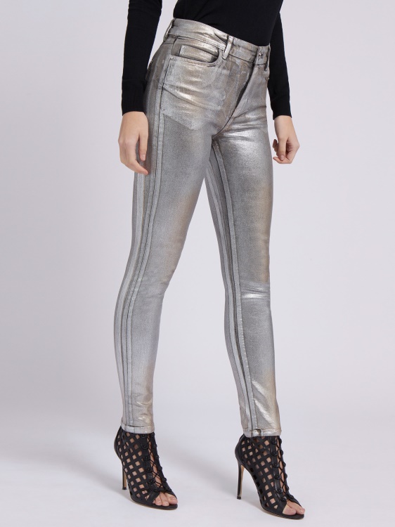кльощави дънкови панталони с метален външен вид, сив Guess