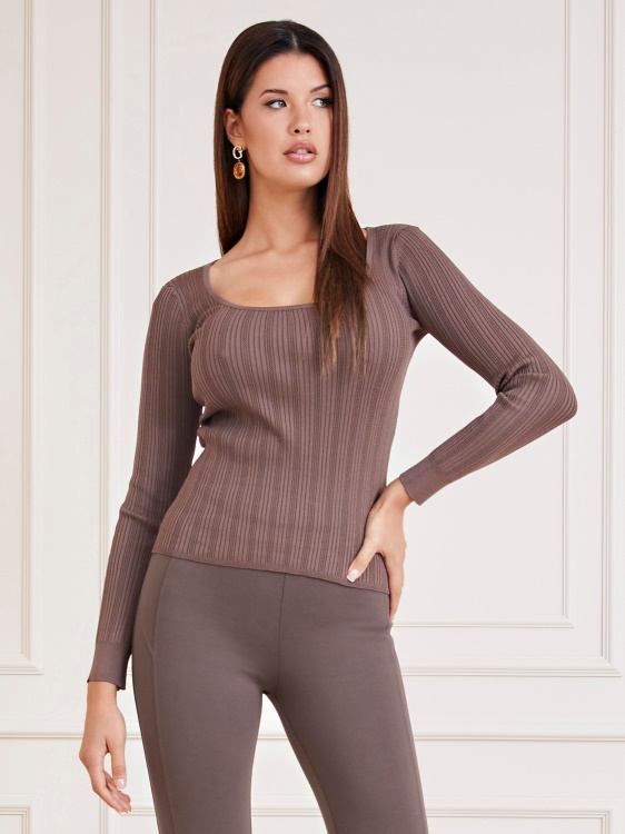 Marciano пуловер с кръгло деколте кафяв Guess