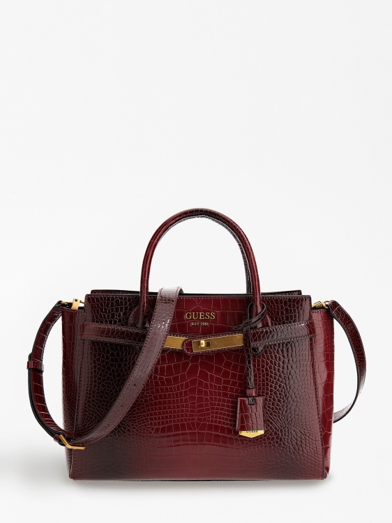 червена дамска чанта Enisa с крокодилна щампа Guess