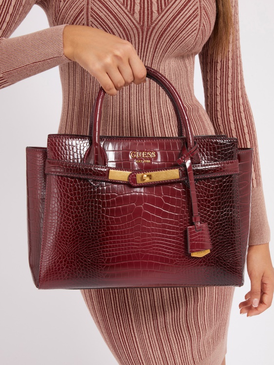 червена дамска чанта Enisa с крокодилна щампа Guess