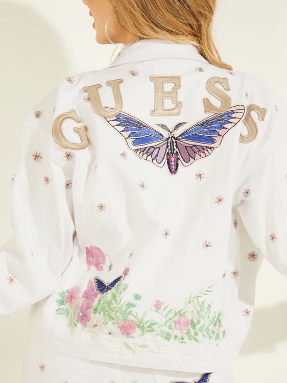 бяло много бродирано дънково яке Guess