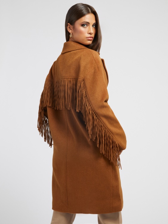 кафяво палто от вълнена смес Guess