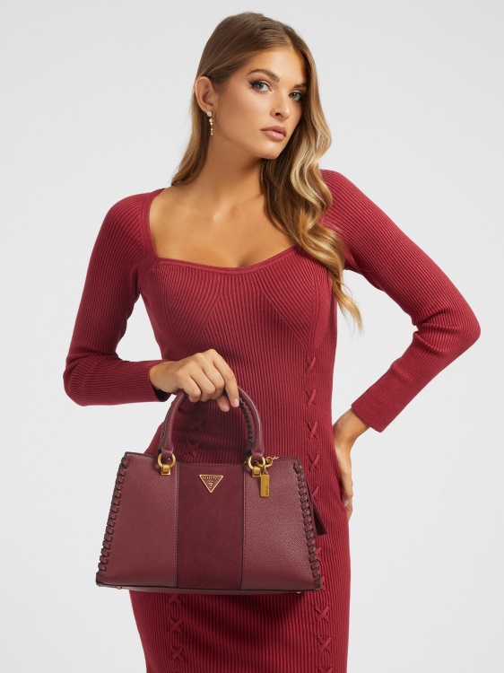 червена кожена чанта Guess Kaoma Nappa
