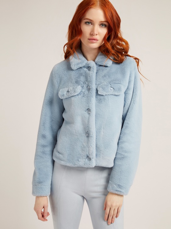 яке от изкуствена кожа Guess светло синьо
