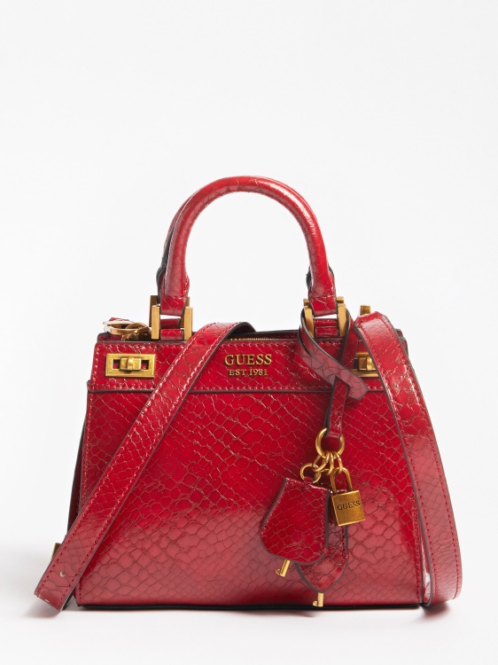 Guess Katey Python Print мини чанта червена