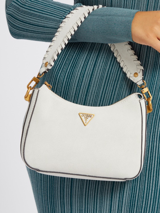 бяла велурена мини чанта през рамо катома Guess