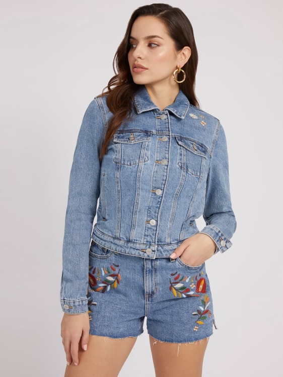 синьо бродирано дънково яке Guess