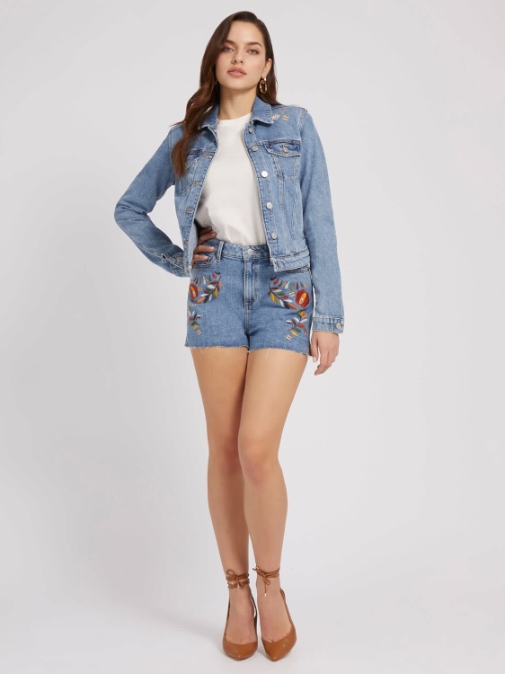синьо бродирано дънково яке Guess