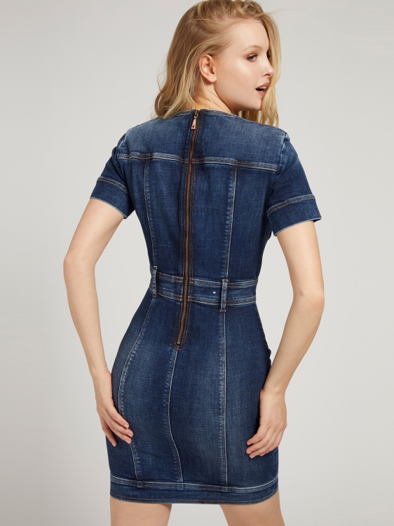 дънкова рокля по тялото със сини копчета Guess