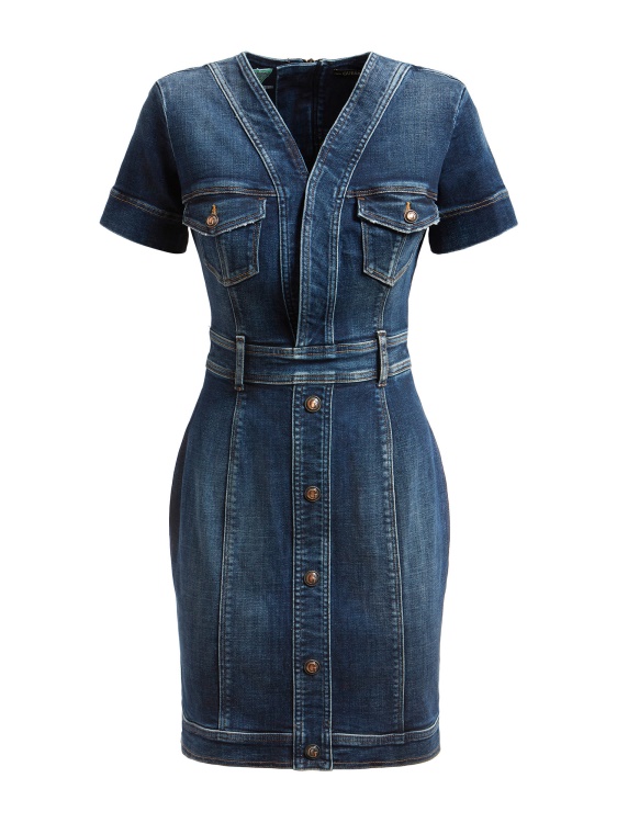 дънкова рокля по тялото със сини копчета Guess