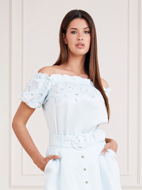 Guess светлосиньо горнище с отворени рамена Marciano